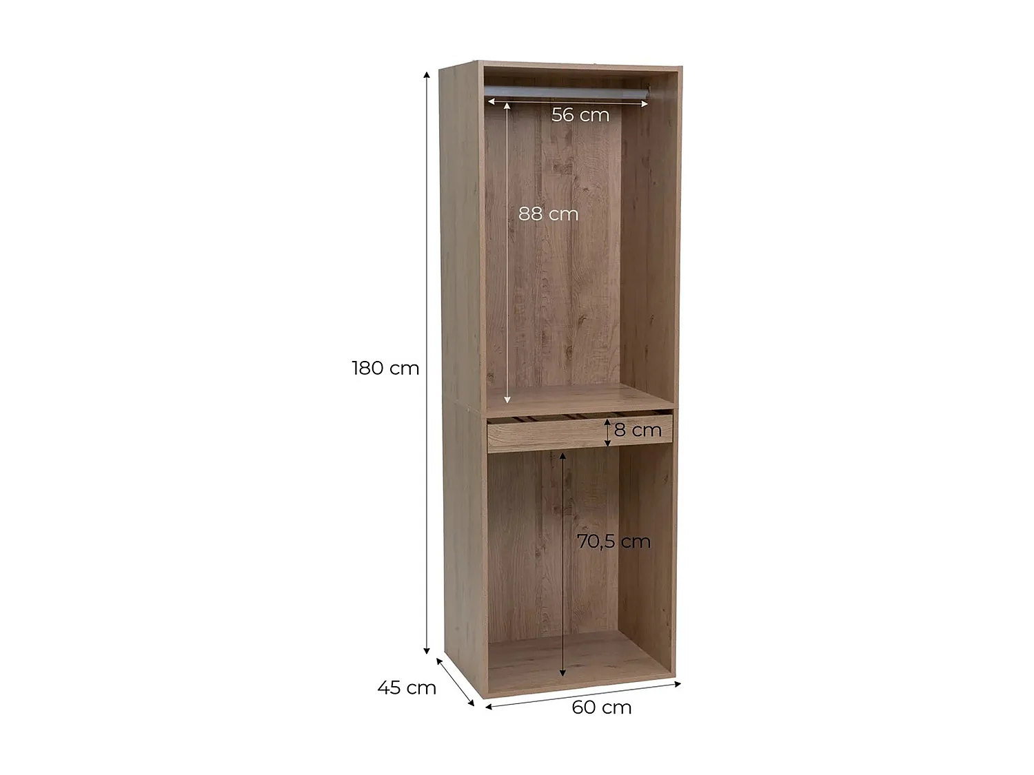 Colonne de dressing en bois avec penderie et tiroir en bois coloris bois Naturel - Longueur 60  x Profondeur 45 x Hauteur 180  cm