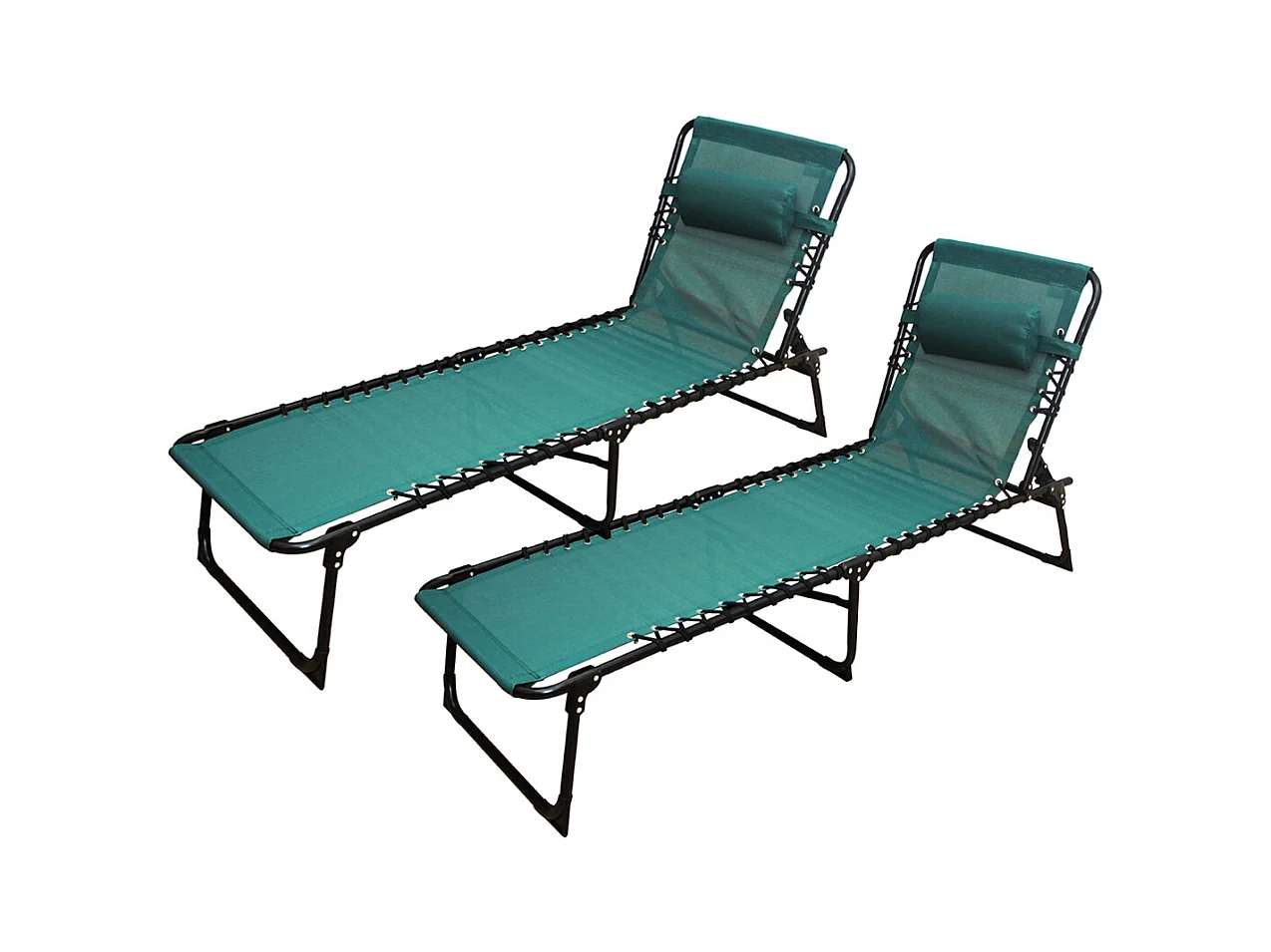 Lot de 2 Transat Chaise longue pliante Bain de soleil coloris  vert émeraude  avec coussin - Longueur 188 x Profondeur 55 x Hauteur 30 cm