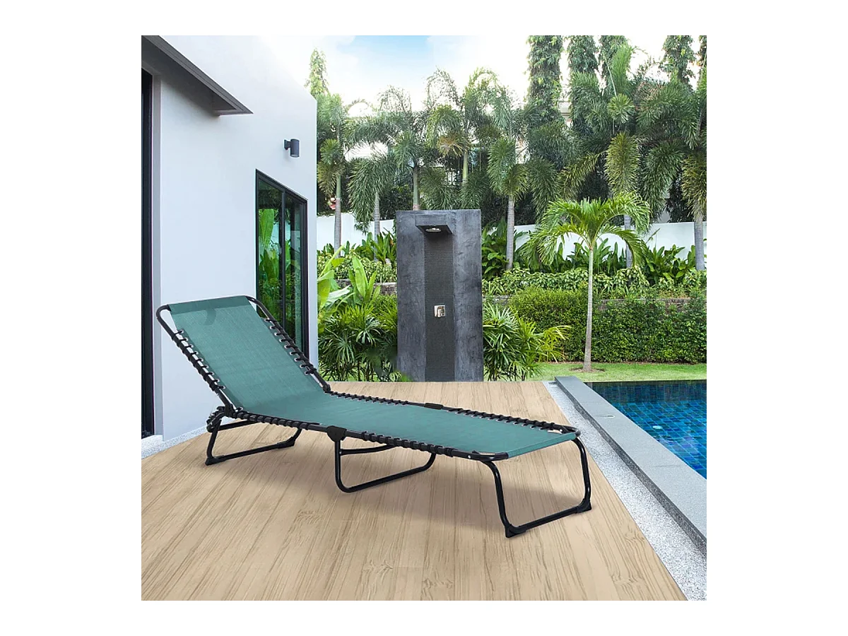Lot de 2 Transat Chaise longue pliante Bain de soleil coloris  vert émeraude  avec coussin - Longueur 188 x Profondeur 55 x Hauteur 30 cm