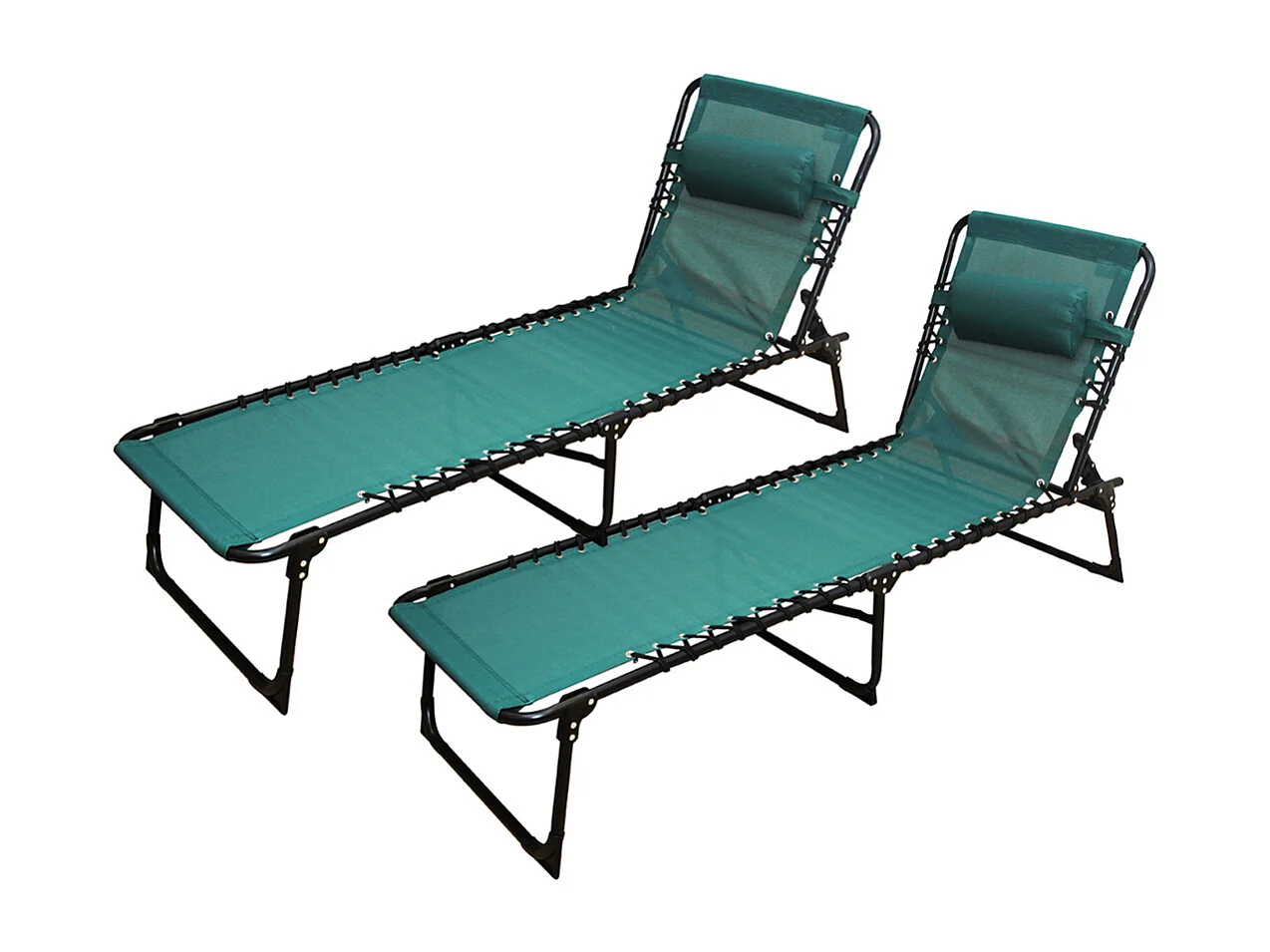 Lot de 2 Transat Chaise longue pliante Bain de soleil coloris  vert émeraude  avec coussin - Longueur 188 x Profondeur 55 x Hauteur 30 cm