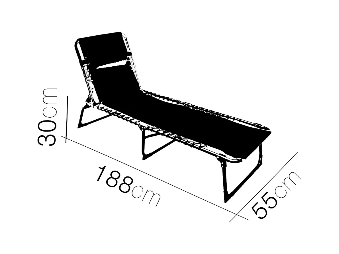 Lot de 2 Transat Chaise longue pliante Bain de soleil coloris bleu avec coussin - Longueur 188 x Profondeur 55 x Hauteur 30 cm