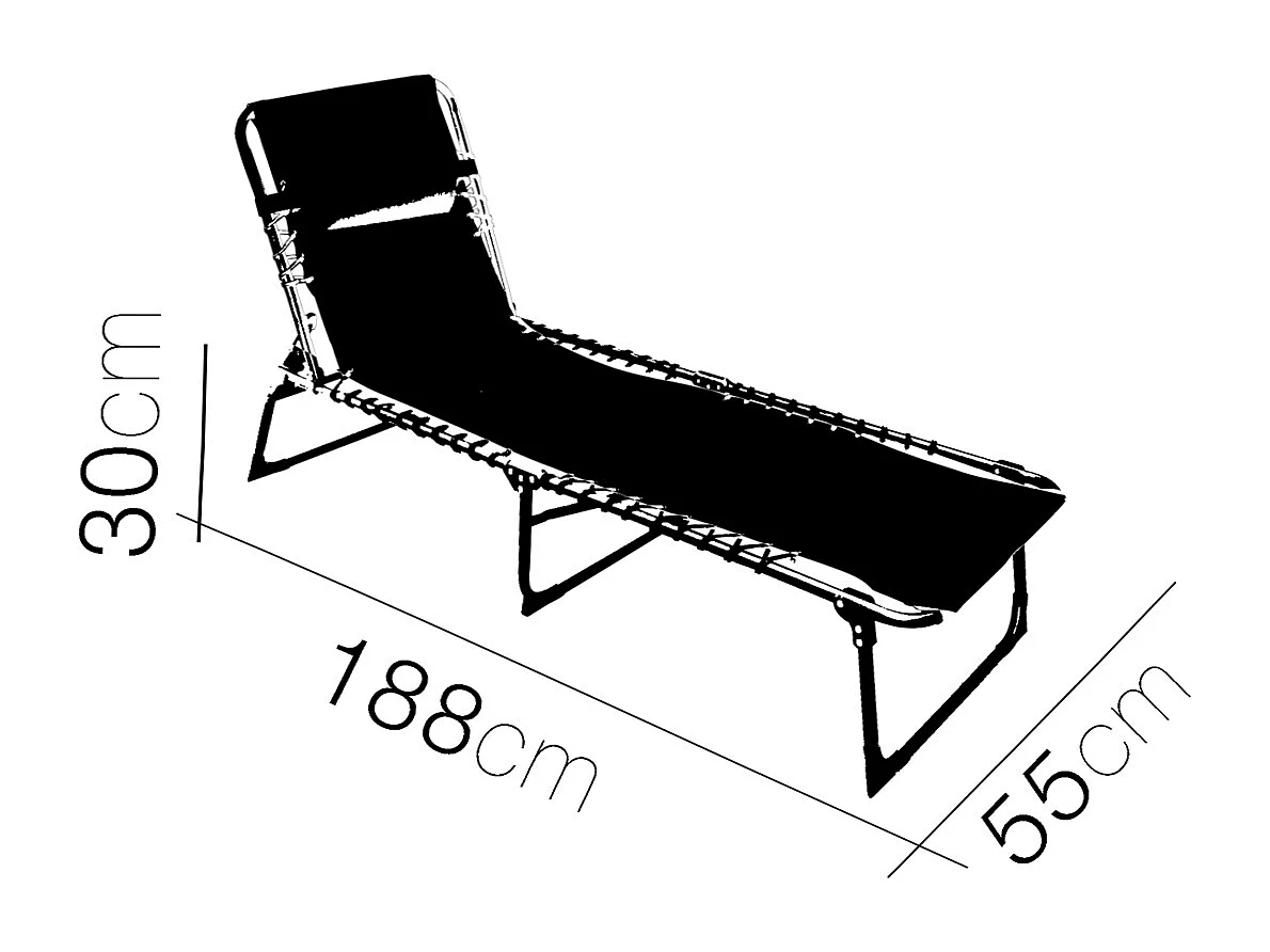 Lot de 2 Transat Chaise longue pliante Bain de soleil coloris bleu avec coussin - Longueur 188 x Profondeur 55 x Hauteur 30 cm