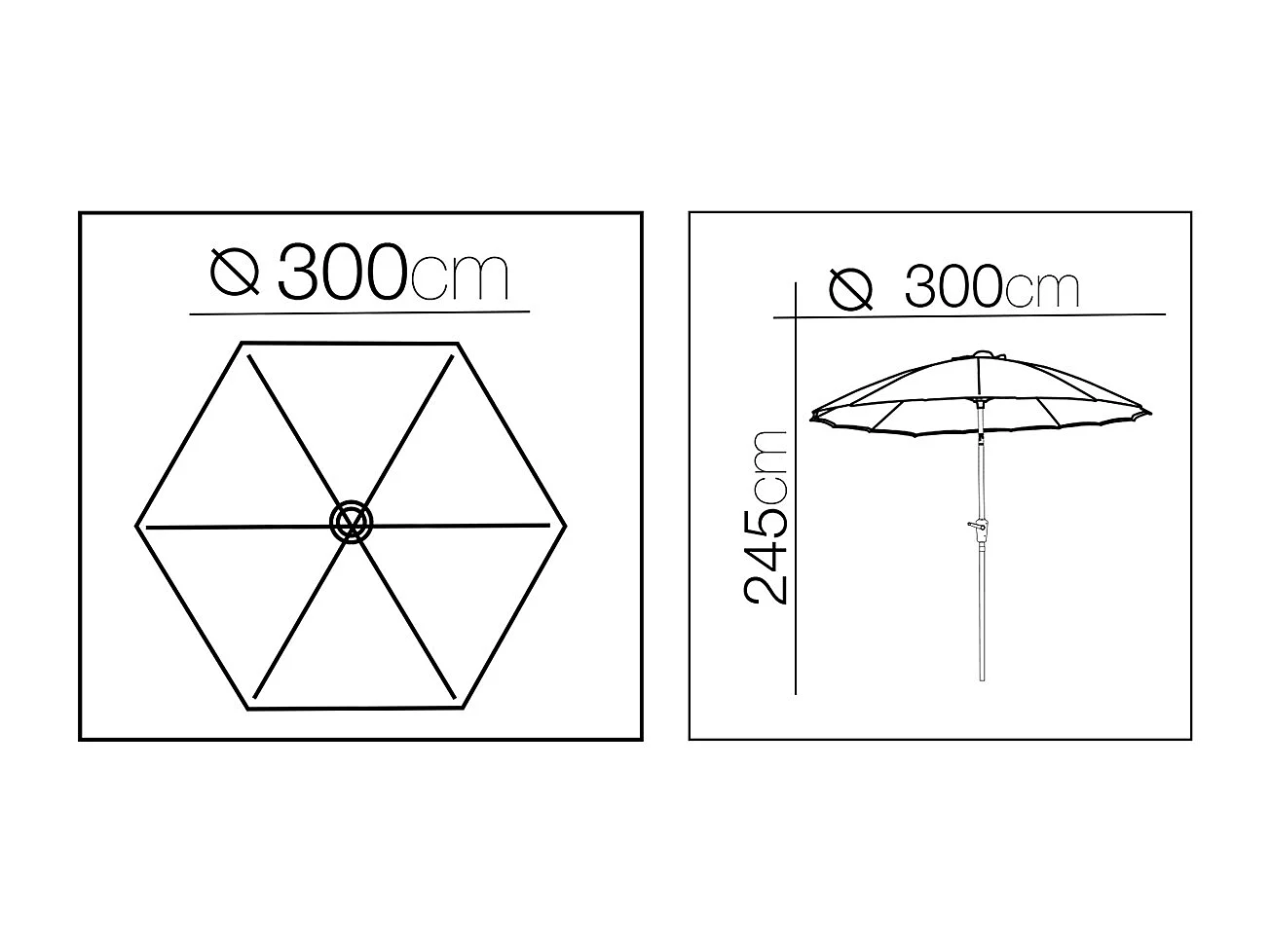Parasol droit rond coloris Beige 180gr Protection UV50+ Diamètre 300 x Hauteur 245 cm