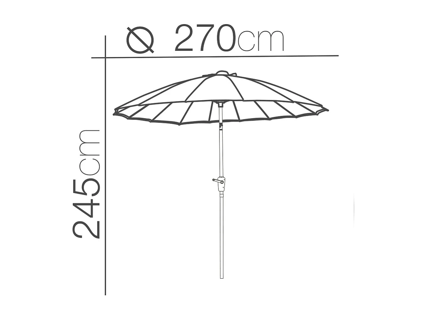 Parasol droit rond inclinable coloris BEIGE Diamètre 270 x Hauteur  245 cm
