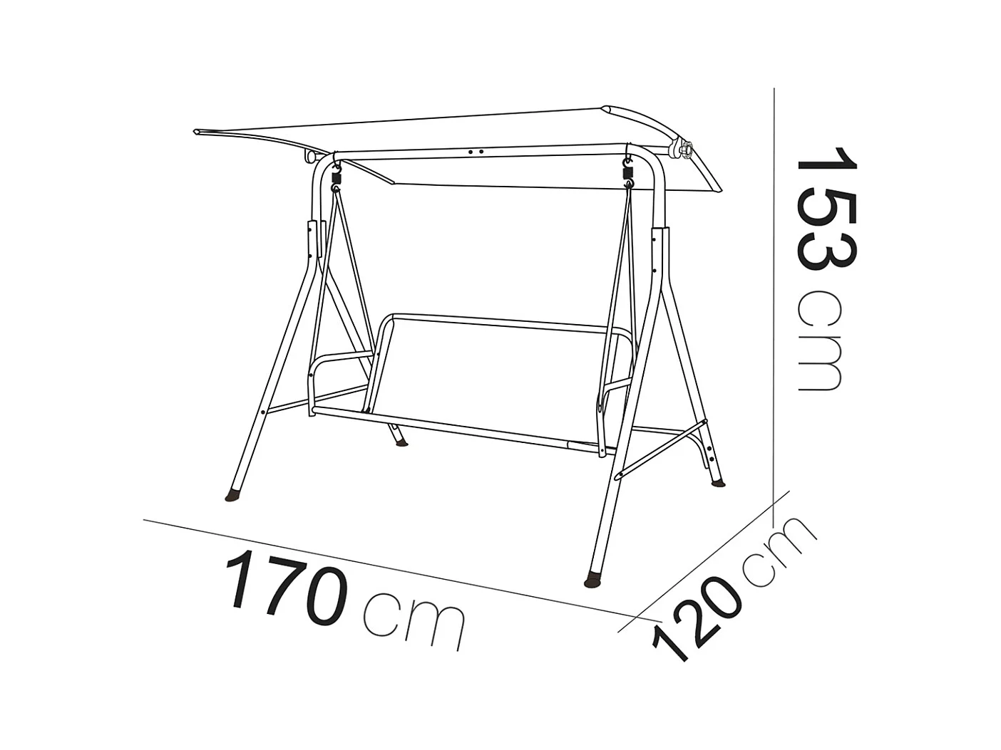 Balancelle de jardin Fauteuil à bascule 3 places avec toit réglable coloris anthracite - Longueur 170 x Profondeur 120 x Hauteur 153 cm