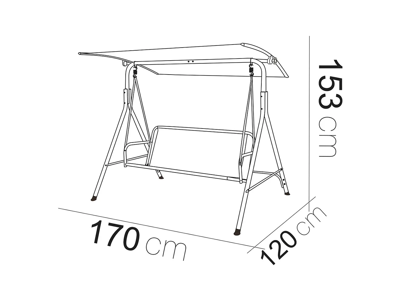 Balancelle de jardin Fauteuil à bascule 3 places avec toit réglable coloris anthracite - Longueur 170 x Profondeur 120 x Hauteur 153 cm