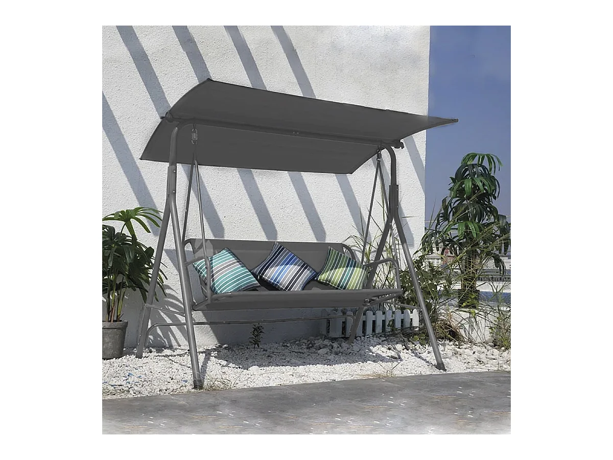 Balancelle de jardin Fauteuil à bascule 3 places avec toit réglable coloris anthracite - Longueur 170 x Profondeur 120 x Hauteur 153 cm