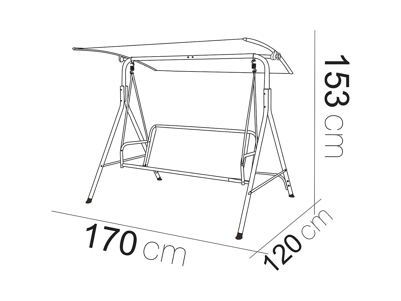 Balancelle de jardin Fauteuil à bascule 3 places avec toit réglable coloris anthracite - Longueur 170 x Profondeur 120 x Hauteur 153 cm