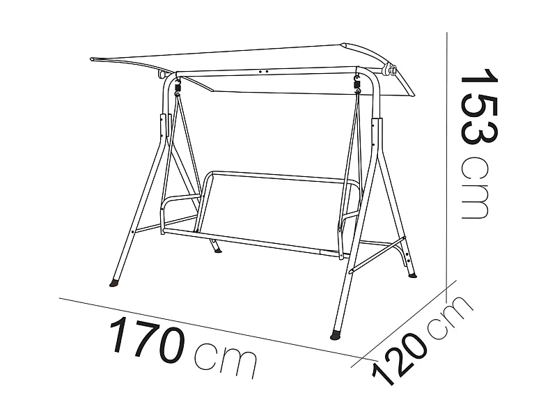 Balancelle de jardin Fauteuil à bascule 3 places avec toit réglable coloris anthracite - Longueur 170 x Profondeur 120 x Hauteur 153 cm