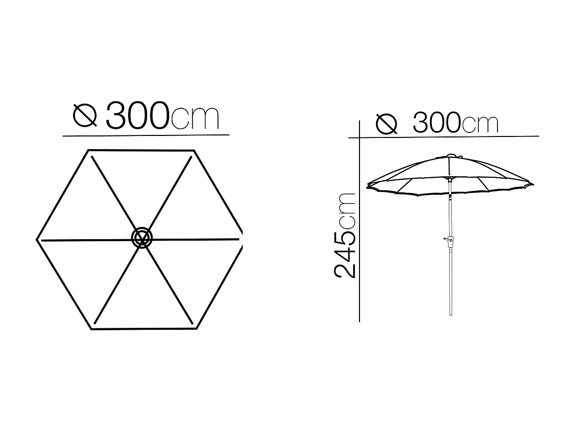Parasol droit rond coloris anthracite 180 gr Protection  UV50+ Diamètre 300 x Hauteur 245 cm