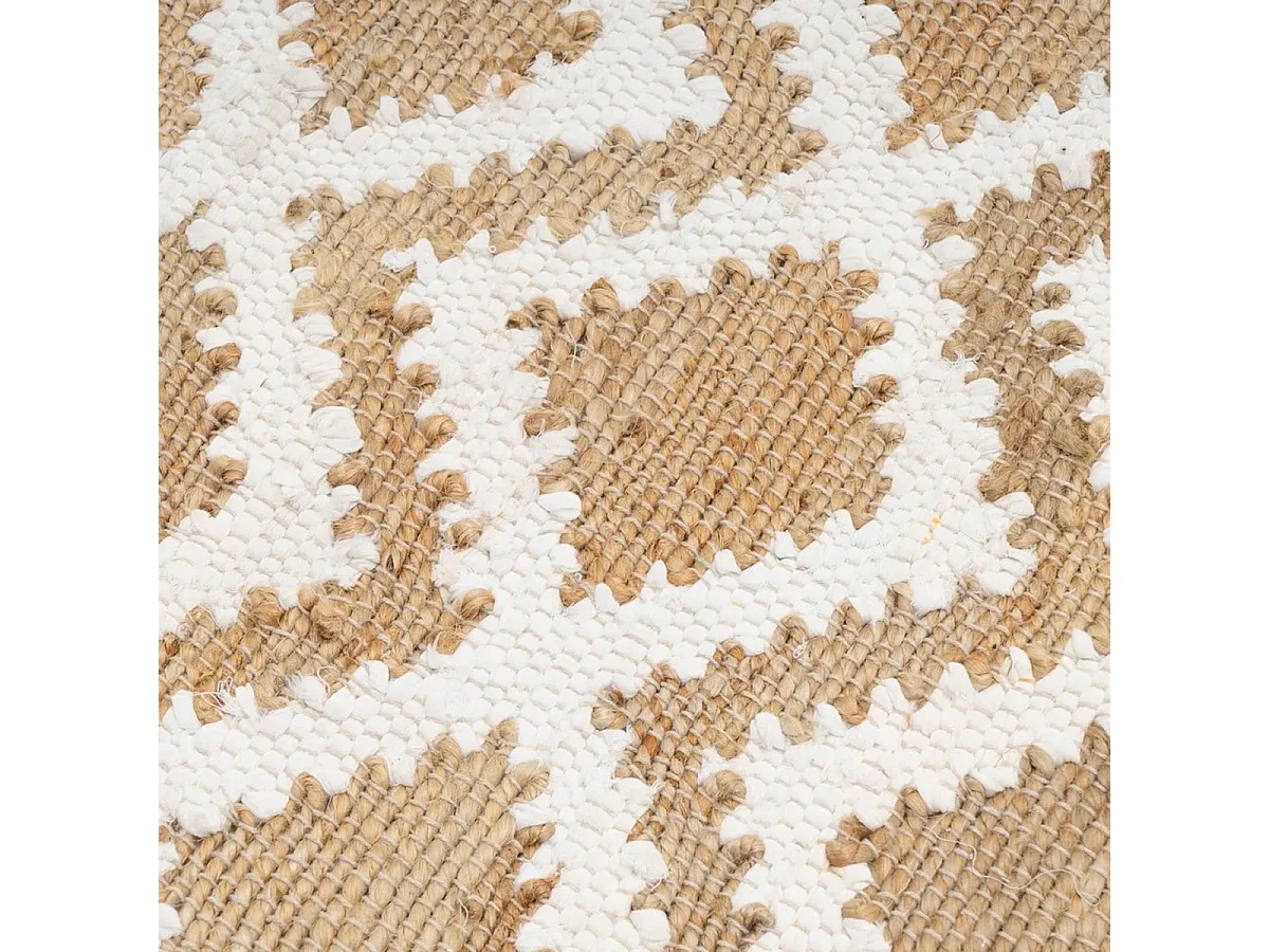 Tapis rectangulaire en Jute et coton naturel à motifs losanges blancs - Largeur 60 x longueur 90 cm