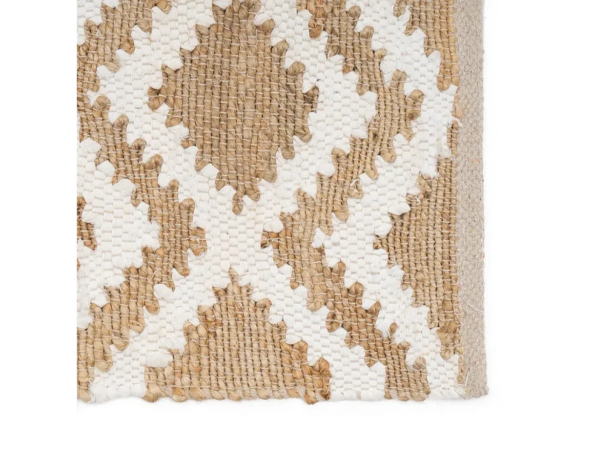 Tapis rectangulaire en Jute et coton naturel à motifs losanges blancs - Largeur 60 x longueur 90 cm