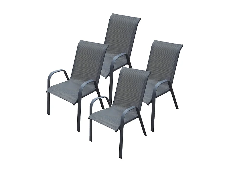 Lot de 4 chaises de jardin en résine, fauteuils d'extérieur empilables avec accoudoirs coloris NOIR - Longueur 54 x profondeur 72 x Hauteur 90 cm