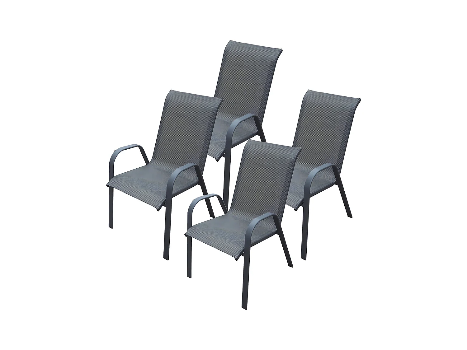 Lot de 4 chaises de jardin en résine, fauteuils d'extérieur empilables avec accoudoirs coloris NOIR - Longueur 54 x profondeur 72 x Hauteur 90 cm