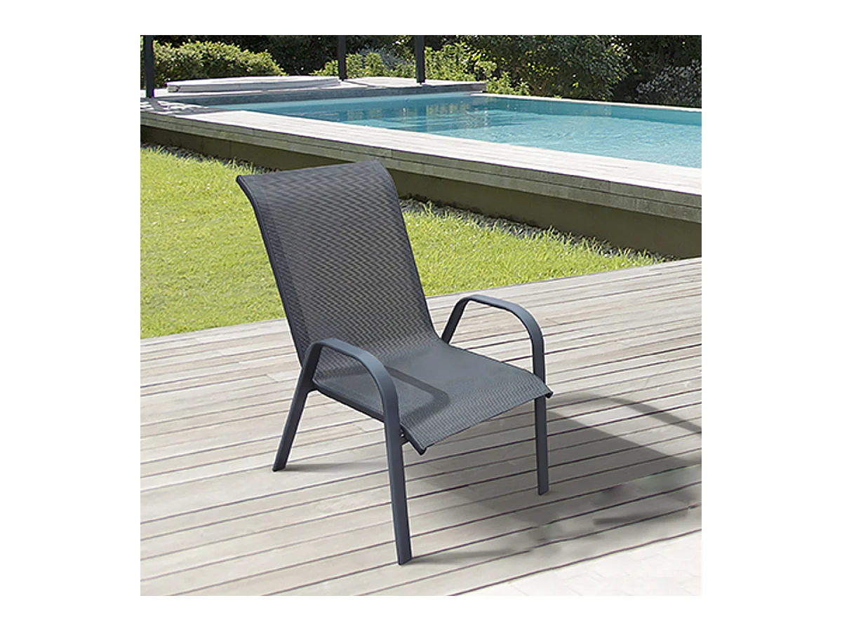 Lot de 4 chaises de jardin en résine, fauteuils d'extérieur empilables avec accoudoirs coloris NOIR - Longueur 54 x profondeur 72 x Hauteur 90 cm