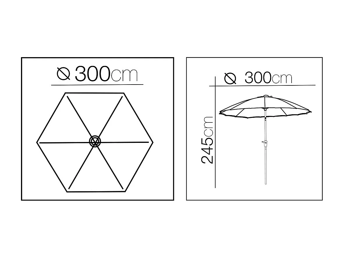 Parasol droit rond coloris GRIS 180 gr Protection  UV50+ Diamètre 300 x Hauteur 245 cm