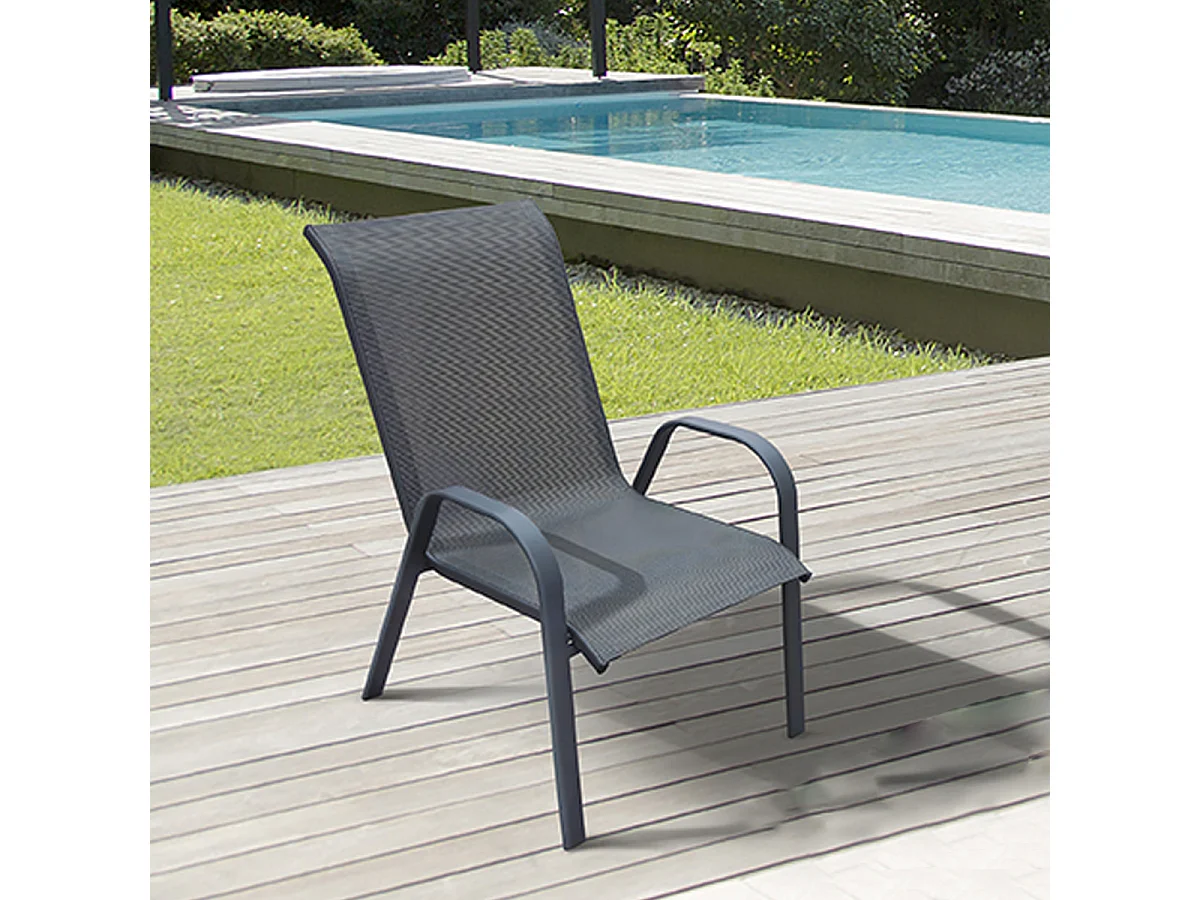 Lot de 2 chaises de jardin en résine, fauteuils d'extérieur empilables avec accoudoirs coloris NOIR - Longueur 54 x profondeur 72 x Hauteur 90 cm