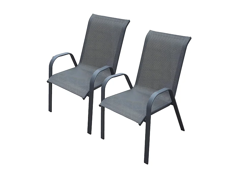 Lot de 2 chaises de jardin en résine, fauteuils d'extérieur empilables avec accoudoirs coloris NOIR - Longueur 54 x profondeur 72 x Hauteur 90 cm