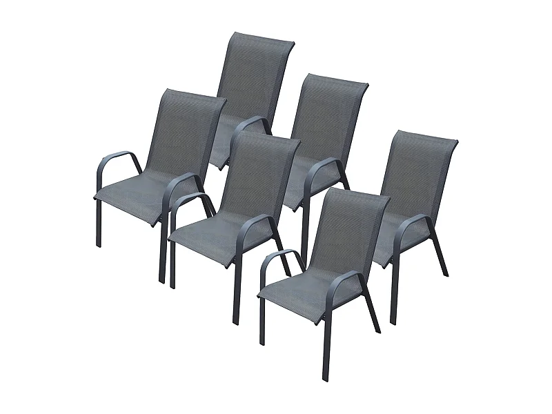 Lot de 6 chaises de jardin en résine, fauteuils d'extérieur empilables avec accoudoirs coloris NOIR - Longueur 54 x profondeur 72 x Hauteur 90 cm