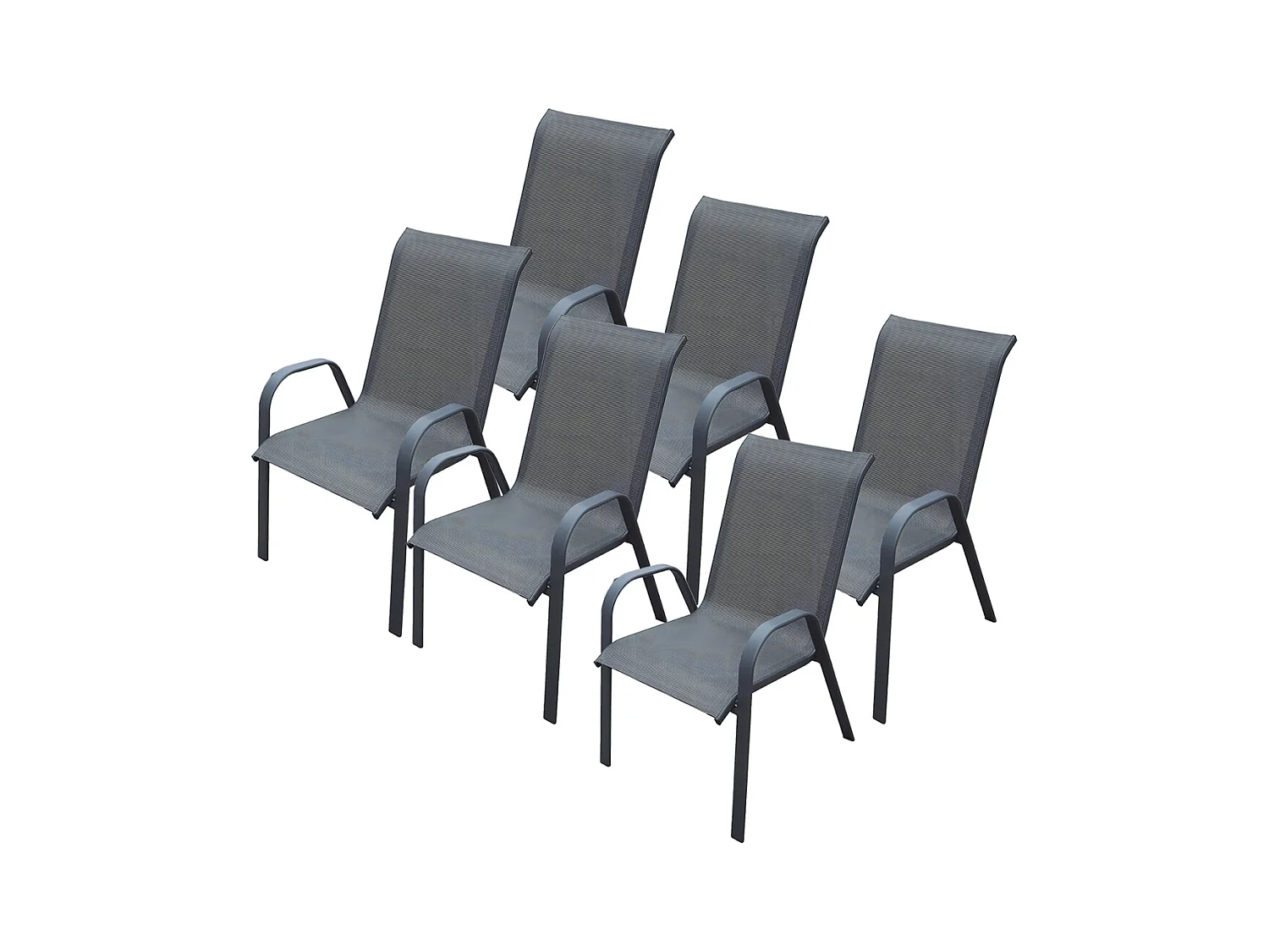 Lot de 6 chaises de jardin en résine, fauteuils d'extérieur empilables avec accoudoirs coloris NOIR - Longueur 54 x profondeur 72 x Hauteur 90 cm