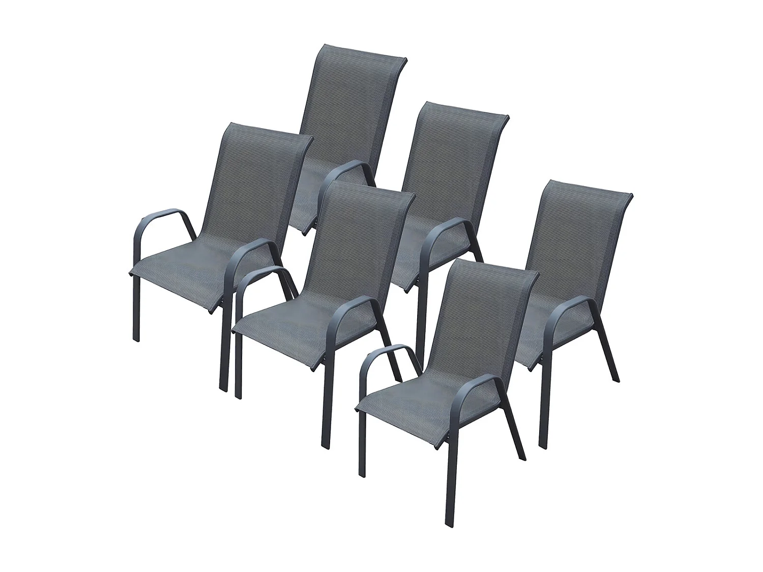 Lot de 6 chaises de jardin en résine, fauteuils d'extérieur empilables avec accoudoirs coloris NOIR - Longueur 54 x profondeur 72 x Hauteur 90 cm
