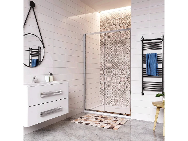 160x185 cm Porta Doccia Per Nicchia Anta Scorrevole Ingresso Laterale In Vetro 5mm Temperato Trasparente