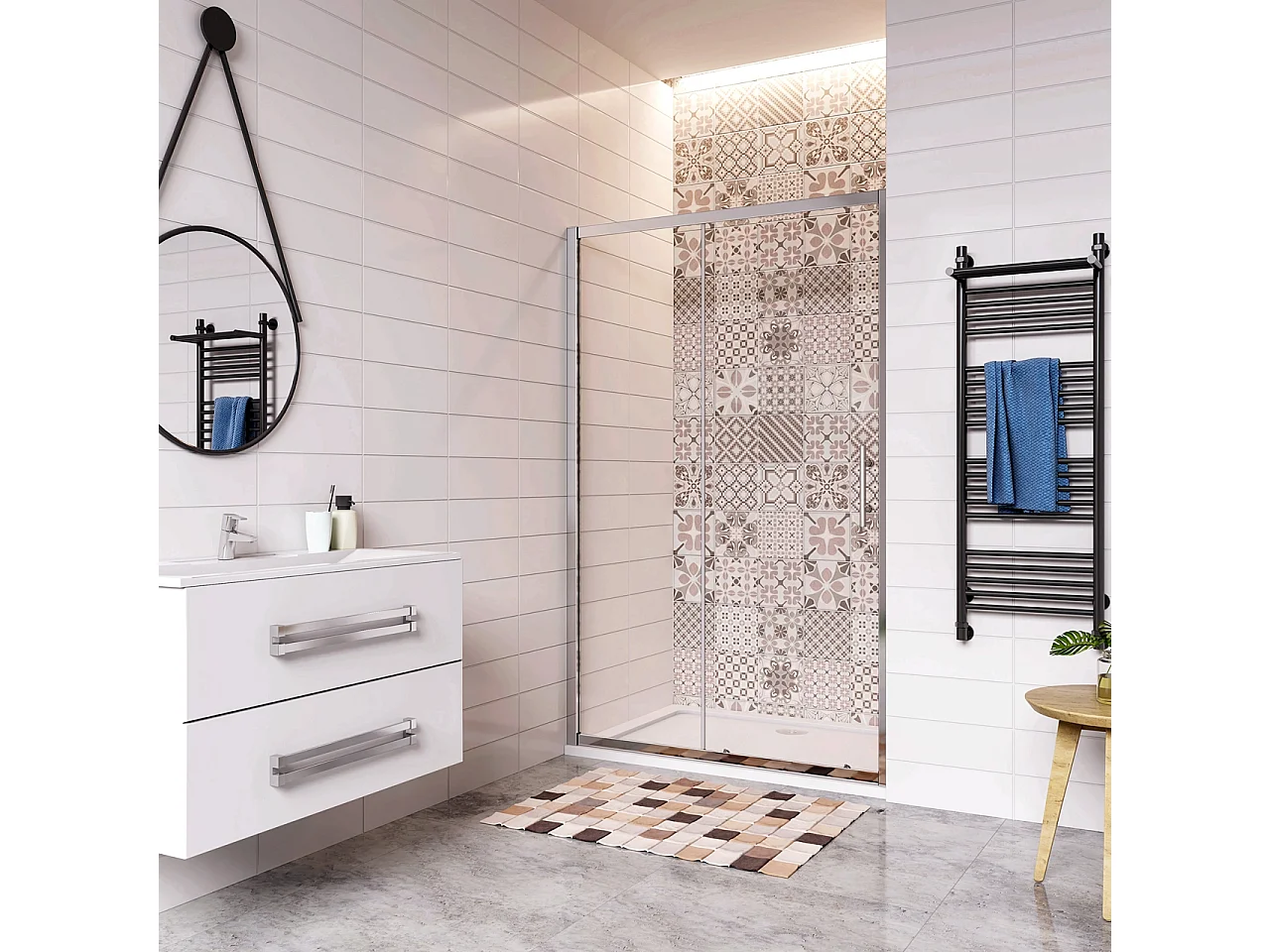 170x185 cm Porta Doccia Per Nicchia Anta Scorrevole Ingresso Laterale In Vetro 5mm Temperato Trasparente