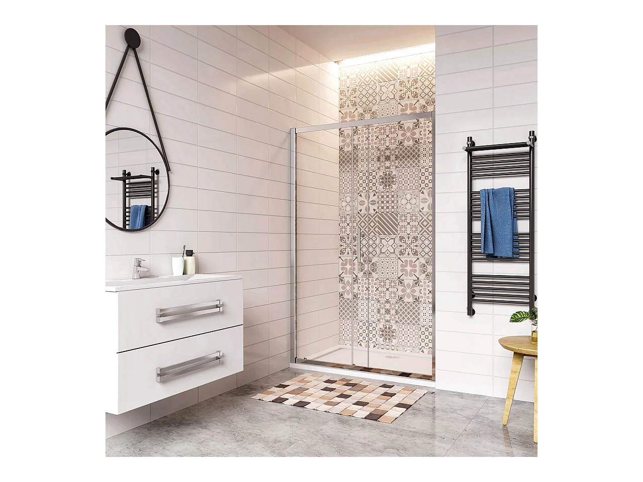 170x185 cm Porta Doccia Per Nicchia Anta Scorrevole Ingresso Laterale In Vetro 5mm Temperato Trasparente