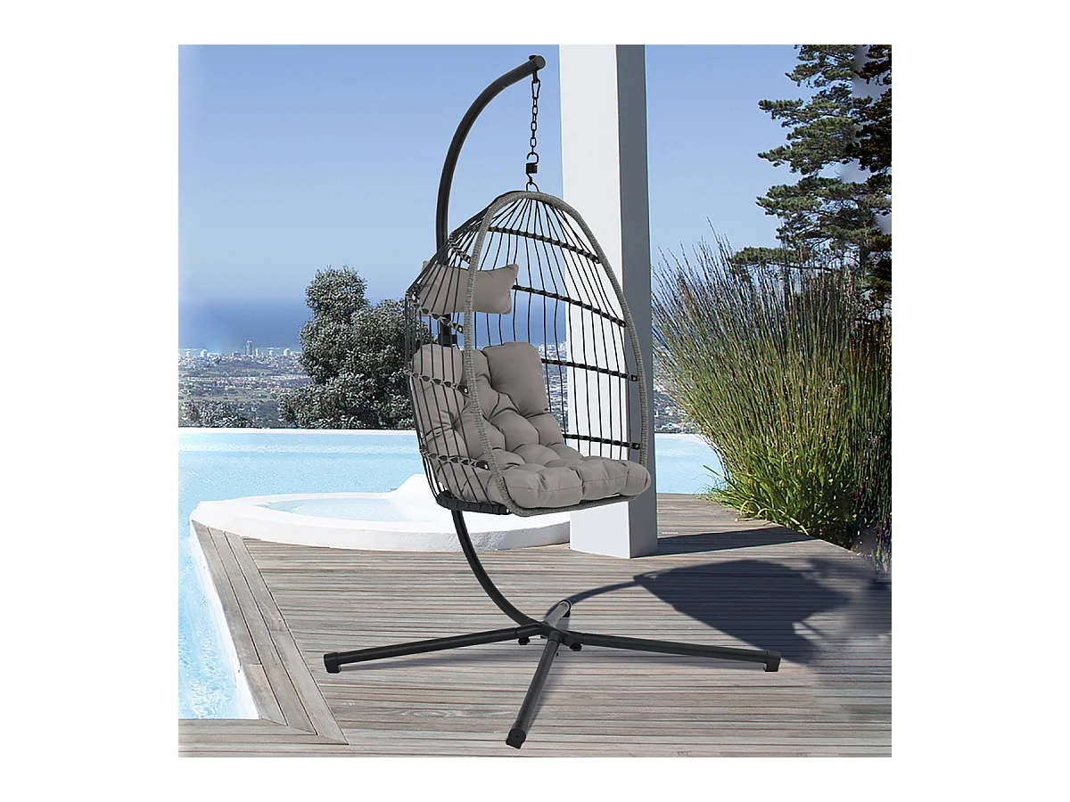 Fauteuil suspendu pliable Balancelle avec coussin d'assise, chaise balançoire pour l’intérieur et l’extérieur - Longueur 103 x Profondeur 103 x Hauteur 197 cm