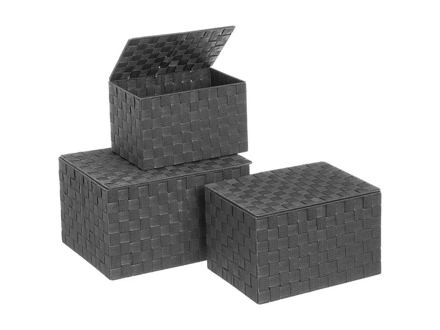 Set de 3 coffres paniers de rangement avec couvercle coloris gris