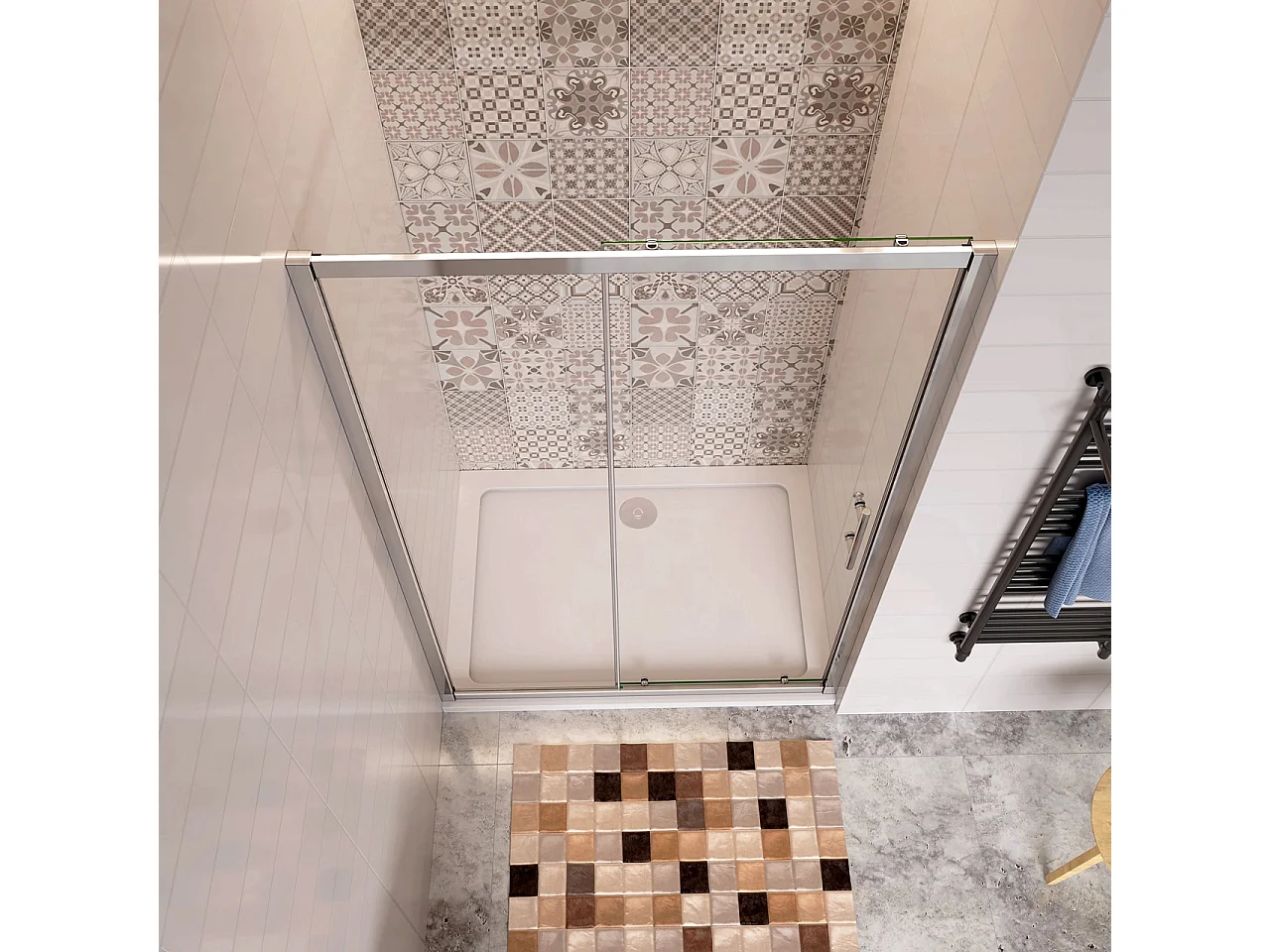 100x185 cm Porta Doccia Per Nicchia Anta Scorrevole Ingresso Laterale In Vetro 5mm Temperato Trasparente