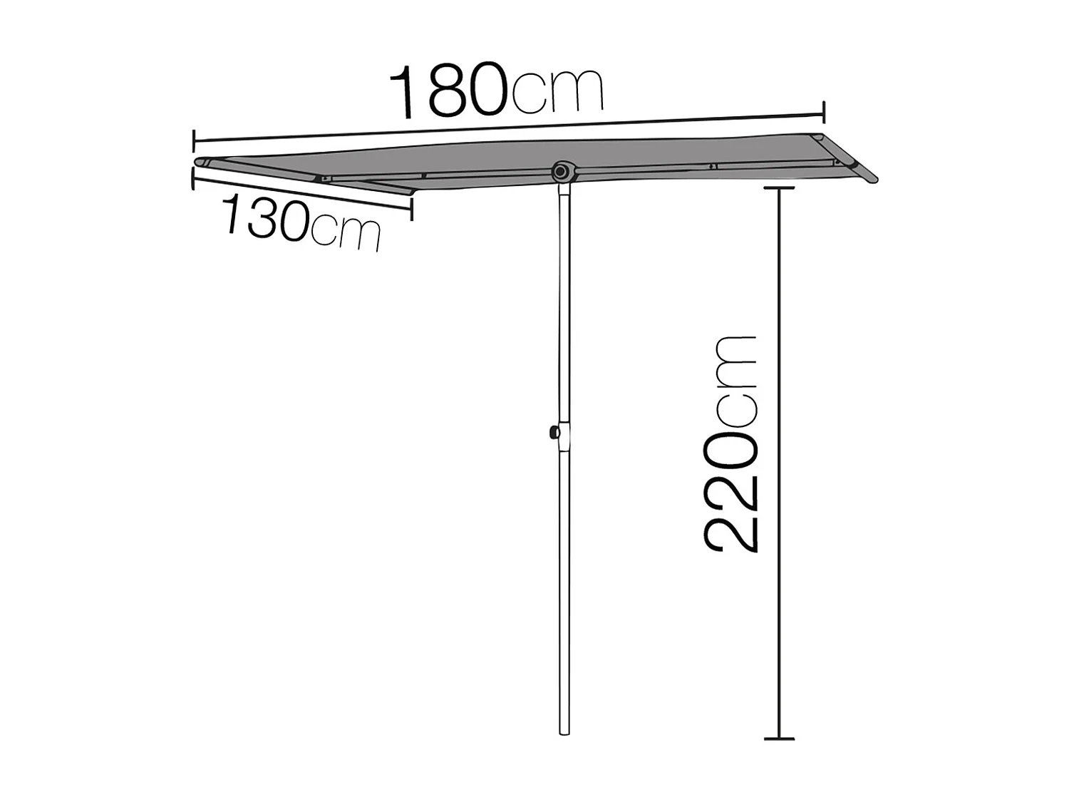 Parasol droit orientable 360° coloris Beige 180 gr/m 2 - Longueur 180 x  Largeur 130 cm x Hauteur 220 cm