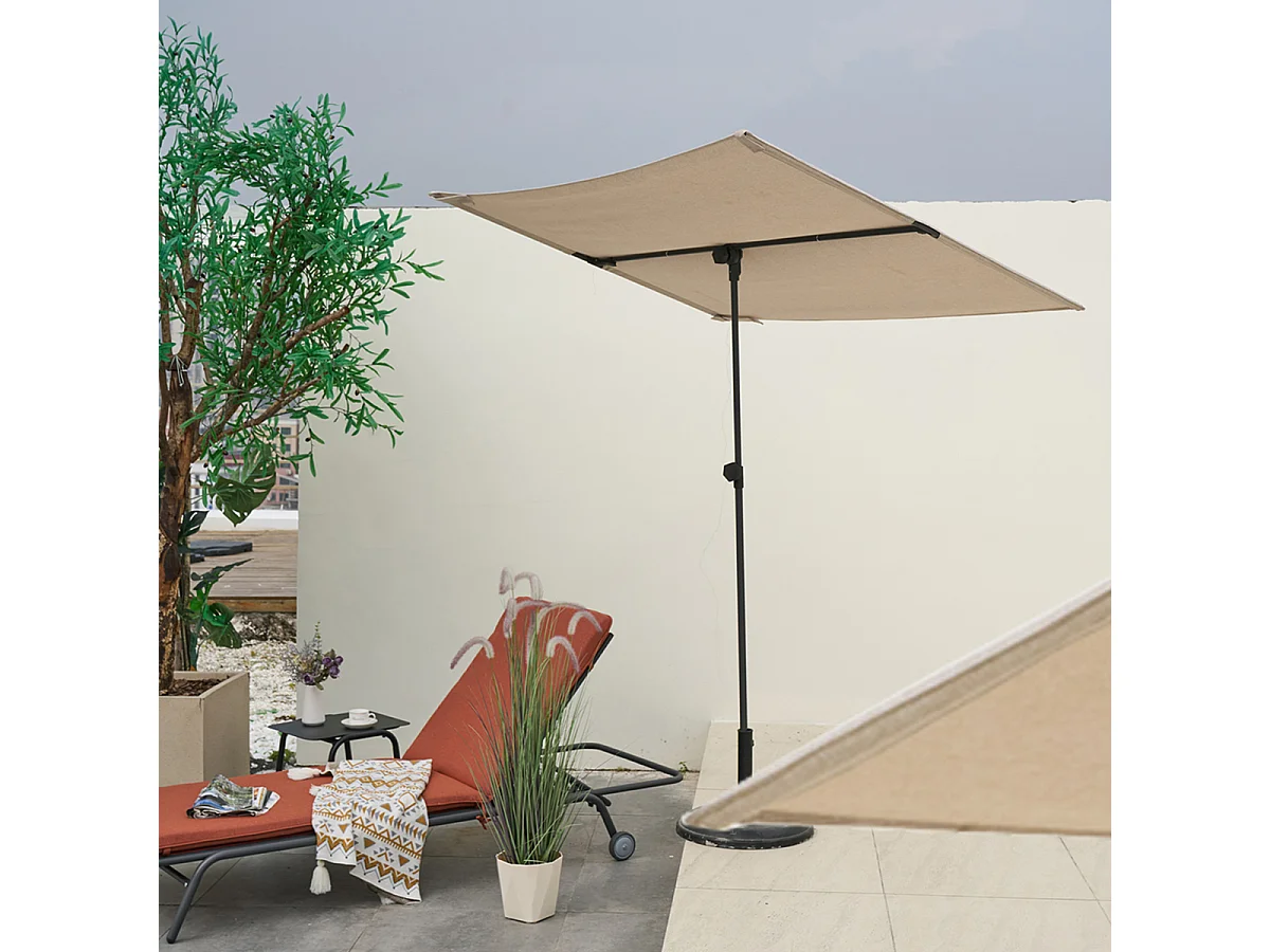 Parasol droit orientable 360° coloris Beige 180 gr/m 2 - Longueur 180 x  Largeur 130 cm x Hauteur 220 cm