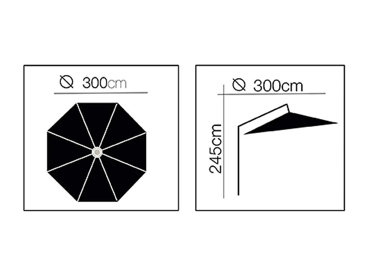 Parasol déporté rond coloris Anthracite Protection UV 50+ - Diamètre 300 x Hauteur 245 cm