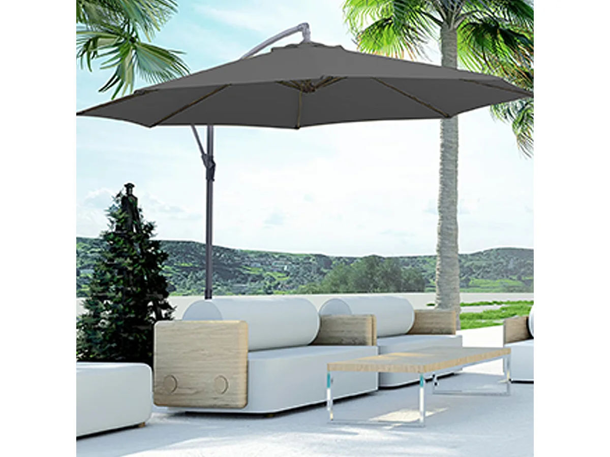 Parasol déporté rond coloris Anthracite Protection UV 50+ - Diamètre 300 x Hauteur 245 cm