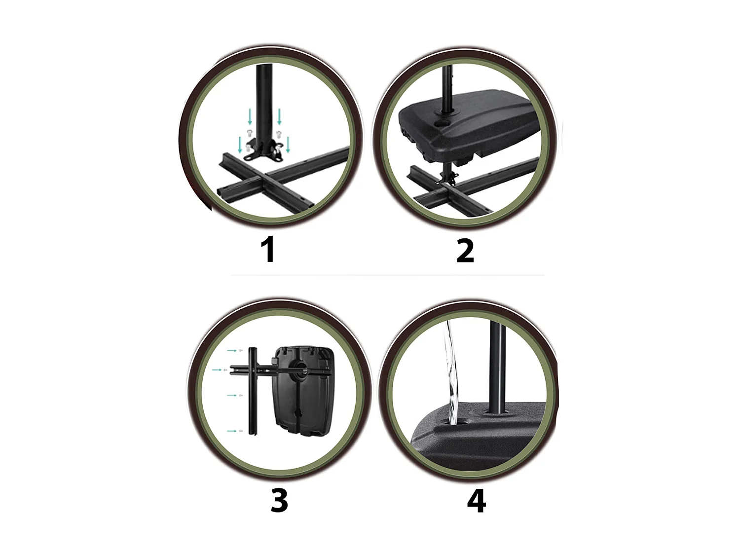 Pied de parasol avec roulettes 60L  - Longueur 80 x Hauteur 15 x Largeur 60 cm