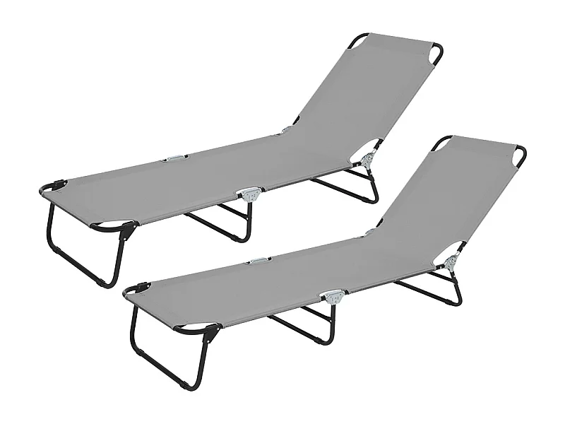 Lot de 2 Transat Chaise longue pliante réglable coloris Gris Clair- Longueur 185 x Profondeur 53 x Hauteur 24/82,5 cm