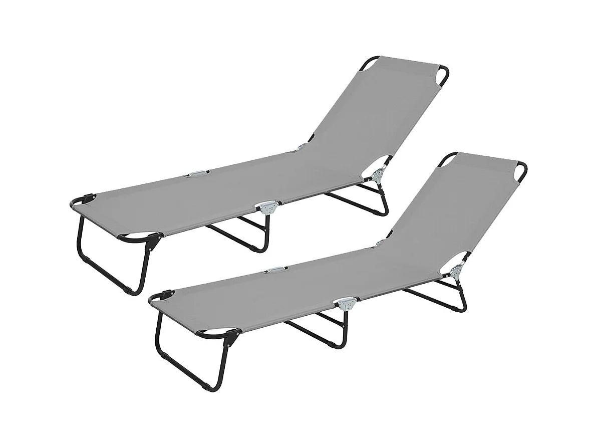 Lot de 2 Transat Chaise longue pliante réglable coloris Gris Clair- Longueur 185 x Profondeur 53 x Hauteur 24/82,5 cm