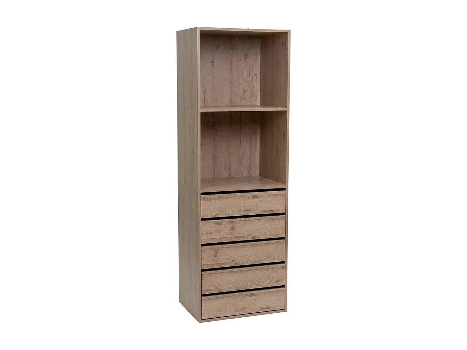 Colonne de dressing de 5 tiroirs, meuble de rangement coloris chêne Naturel - Longueur 60 x Profondeur 45 x Hauteur 180  cm
