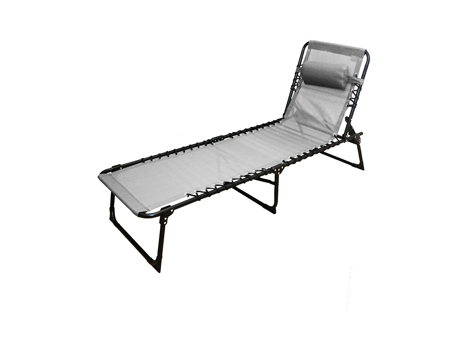 Transat Chaise longue pliante Bain de soleil coloris Gris clair avec coussin - Longueur 188 x Profondeur 55 x Hauteur 30 cm