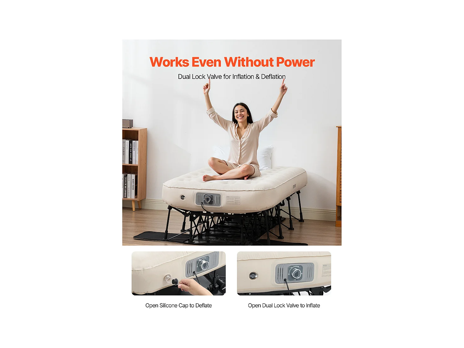 Colchão Insuflável SucceBuy para 1 Pessoa com Estrutura e Bomba, Cama de Campismo Insuflável de 136 kg