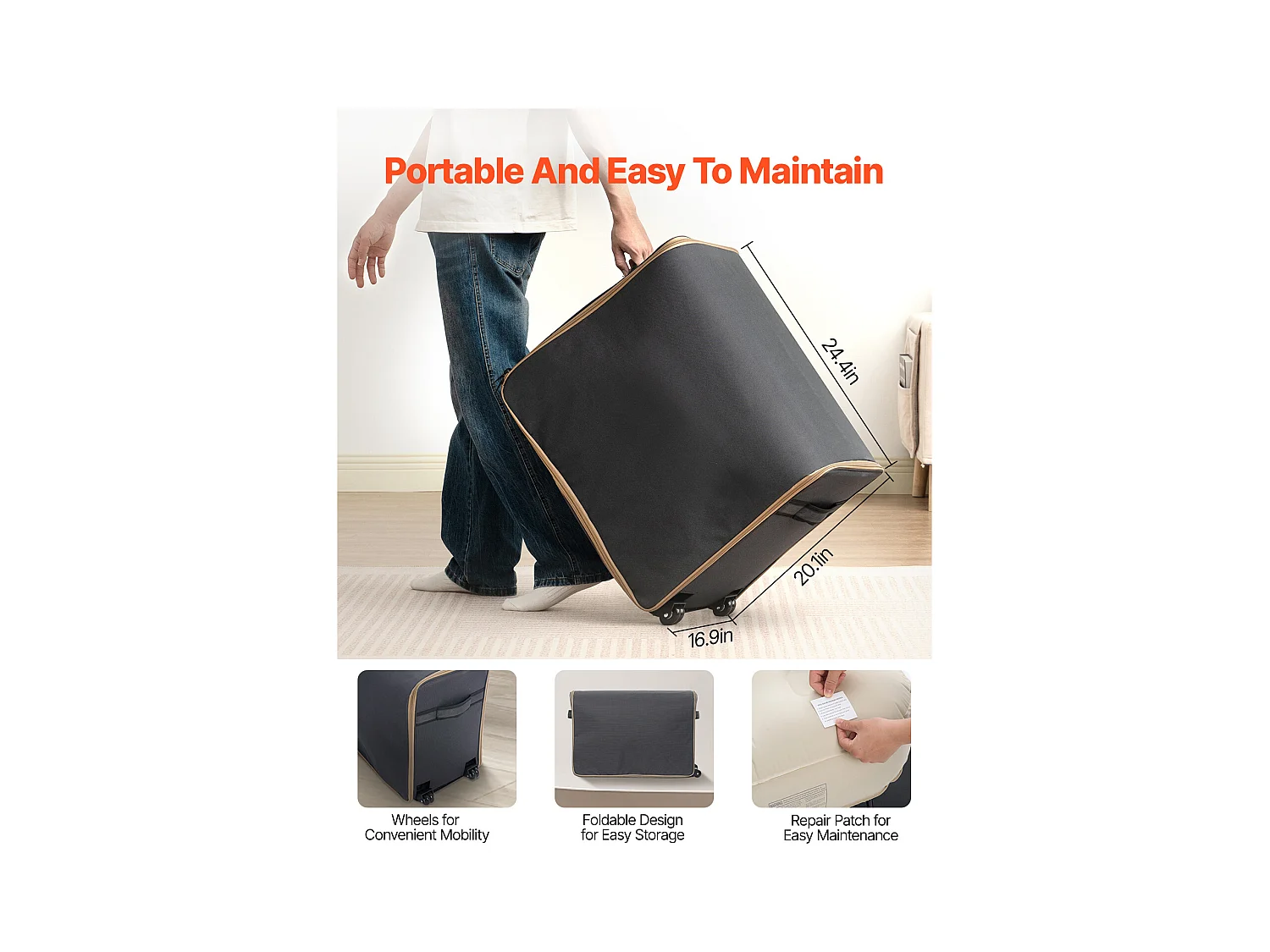 Colchão Insuflável SucceBuy para 1 Pessoa com Estrutura e Bomba, Cama de Campismo Insuflável de 136 kg