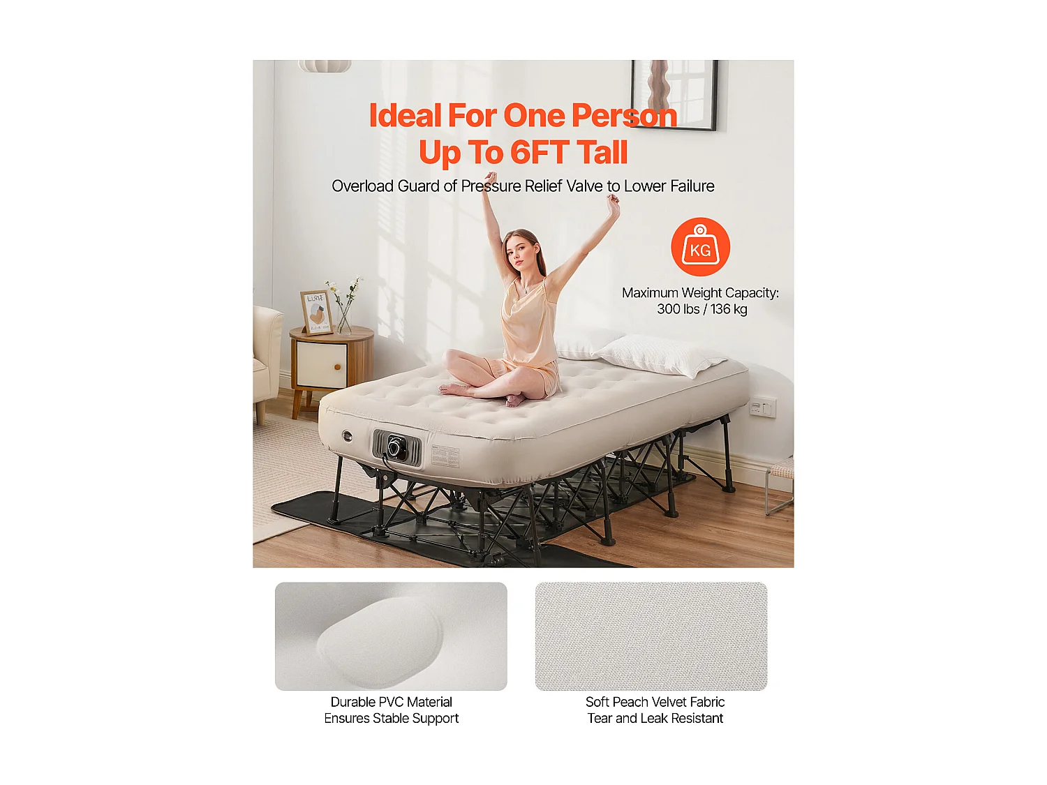 Matelas Gonflable SucceBuy pour 1 Personne avec Cadre et Pompe, Lit de Camping Gonflable de 136 kg