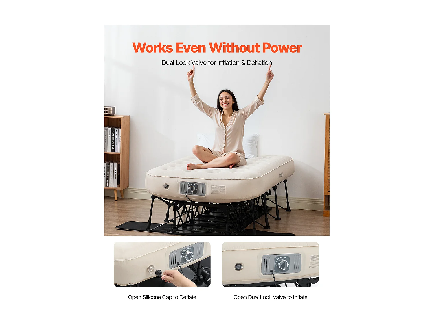 Matelas Gonflable SucceBuy pour 1 Personne avec Cadre et Pompe, Lit de Camping Gonflable de 136 kg