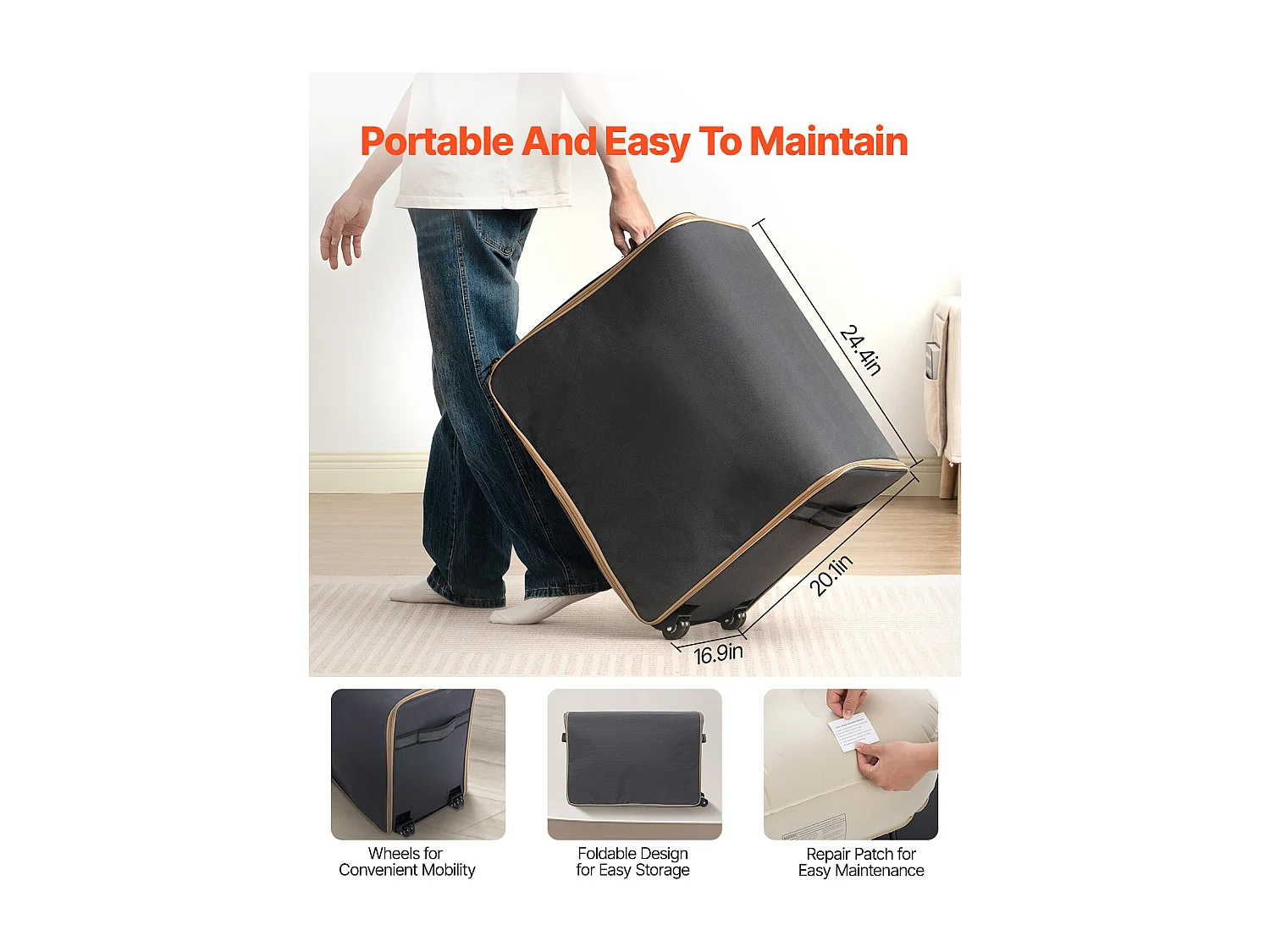 Matelas Gonflable SucceBuy pour 1 Personne avec Cadre et Pompe, Lit de Camping Gonflable de 136 kg