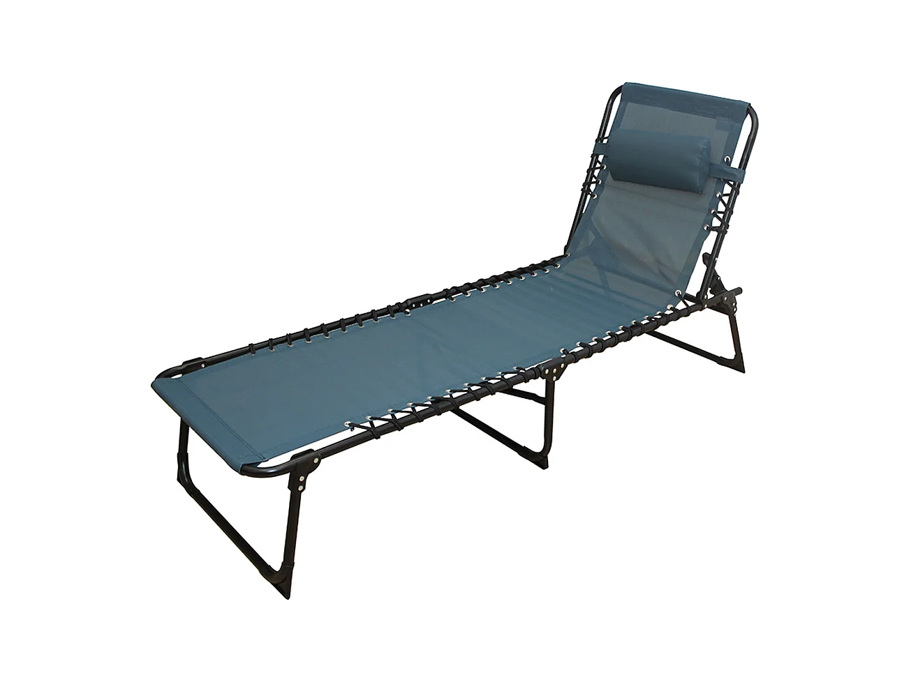 Transat Chaise longue pliante Bain de soleil coloris Bleu avec coussin - Longueur 188 x Profondeur 55 x Hauteur 30 cm