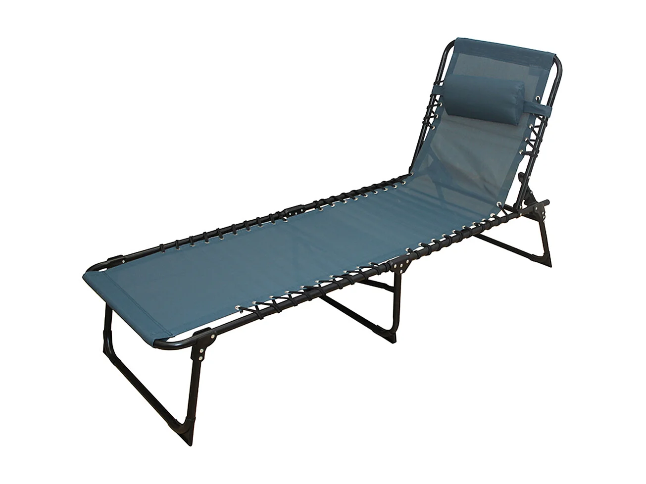 Transat Chaise longue pliante Bain de soleil coloris Bleu avec coussin - Longueur 188 x Profondeur 55 x Hauteur 30 cm