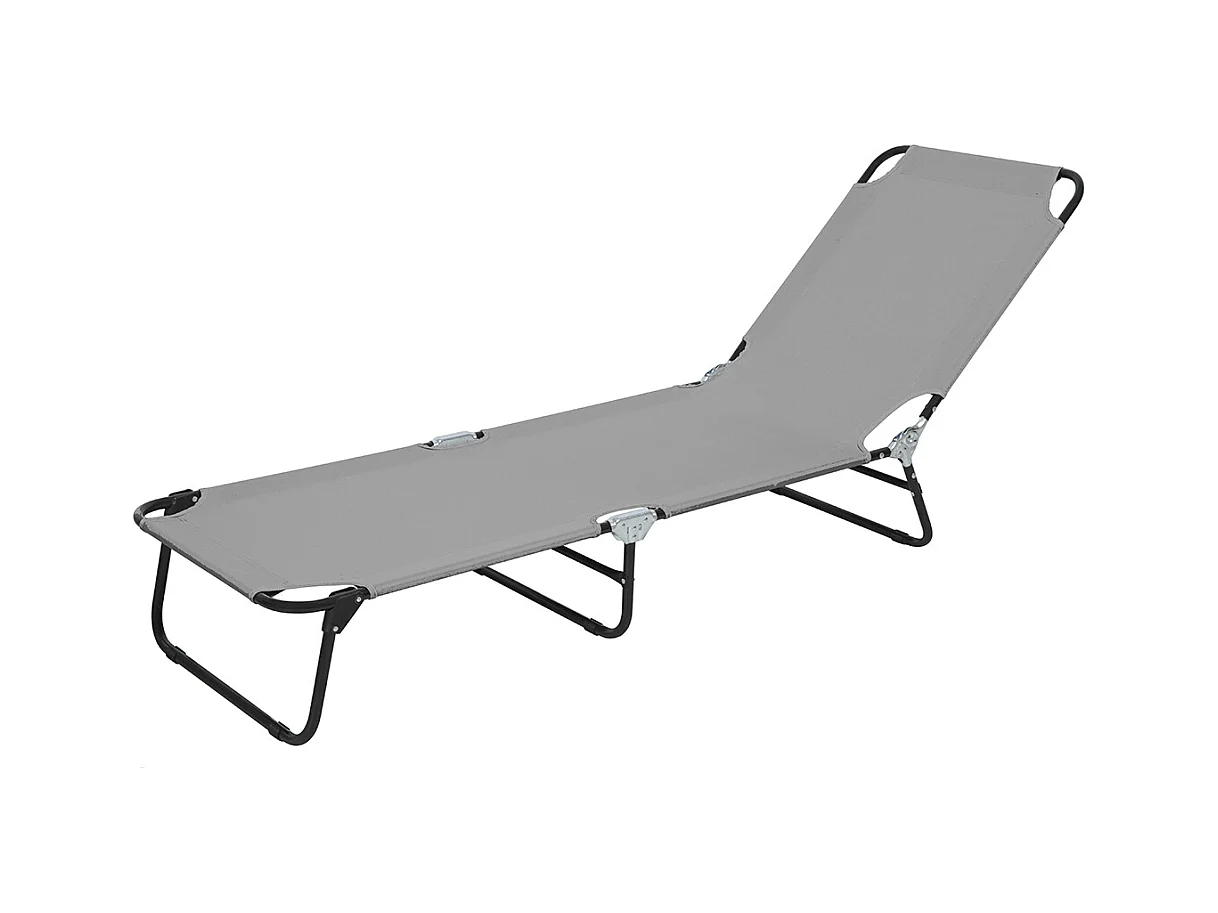 Transat Chaise longue pliante réglable coloris Gris Clair- Longueur 185 x Profondeur 53 x Hauteur 24/82,5 cm