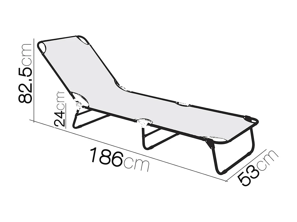 Transat Chaise longue pliante réglable coloris Gris Clair- Longueur 185 x Profondeur 53 x Hauteur 24/82,5 cm