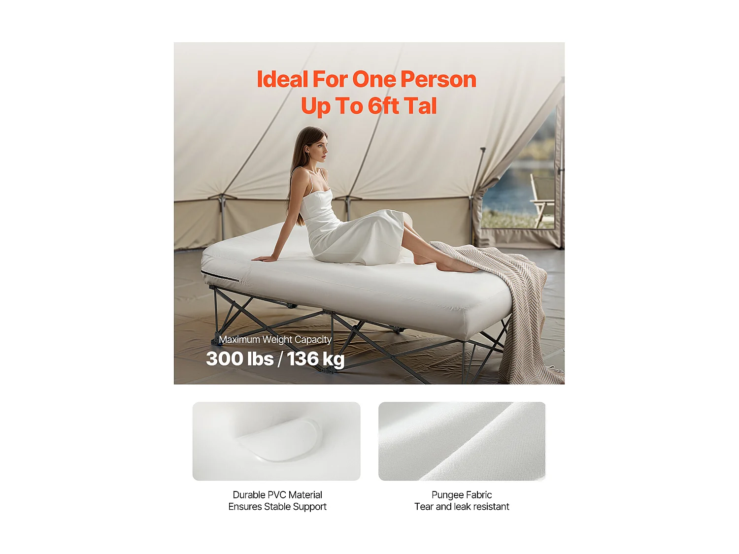 Matelas Gonflable SucceBuy pour 1 Personne avec Cadre et Pompe, Lit de Camping Gonflable de 136 kg